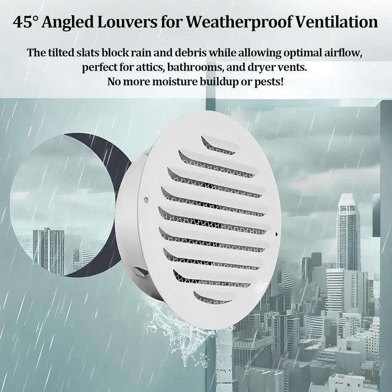 smrtcol 4" Round Soffit Vents White Stainless Steel Soffit Vents Wall/Ceiling Vent Cover with Mesh Screen for Bathroom, Dryer, & Attic（4 Pack) - Image 3